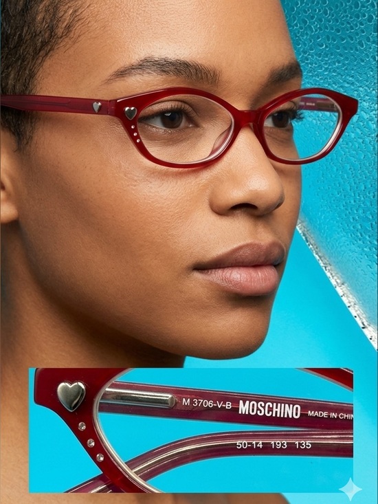 Moschino Accessories - Moschino Deep Burgundy Cat-Eye Frames with Heart Accent